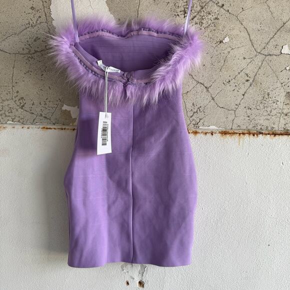 Lavender Faux Fur Trim Strapless Mini Dress Y2K Party Glam Saints Secrets XS - Picture 5 of 8